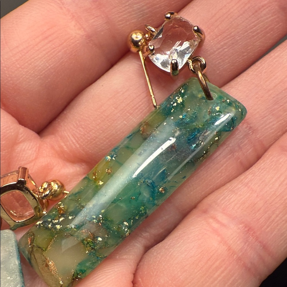 Source Unknown Green And Gold Rectangular Earrings - image 4